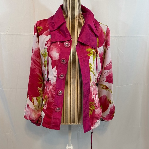Vintage reversible pink button jacket floral solid - Picture 3 of 15